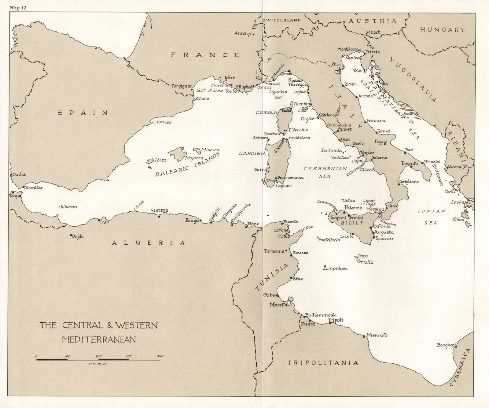 EUROPE. Breaking of Rome-Berlin Axis. Central & Western Mediterranean 1973 map